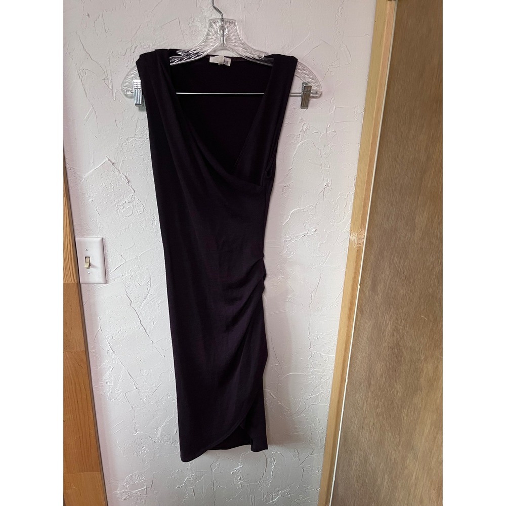 Wilfred Free Aritzia Dark Plum Purple Ruched Draped V-Neck Midi Dress Small